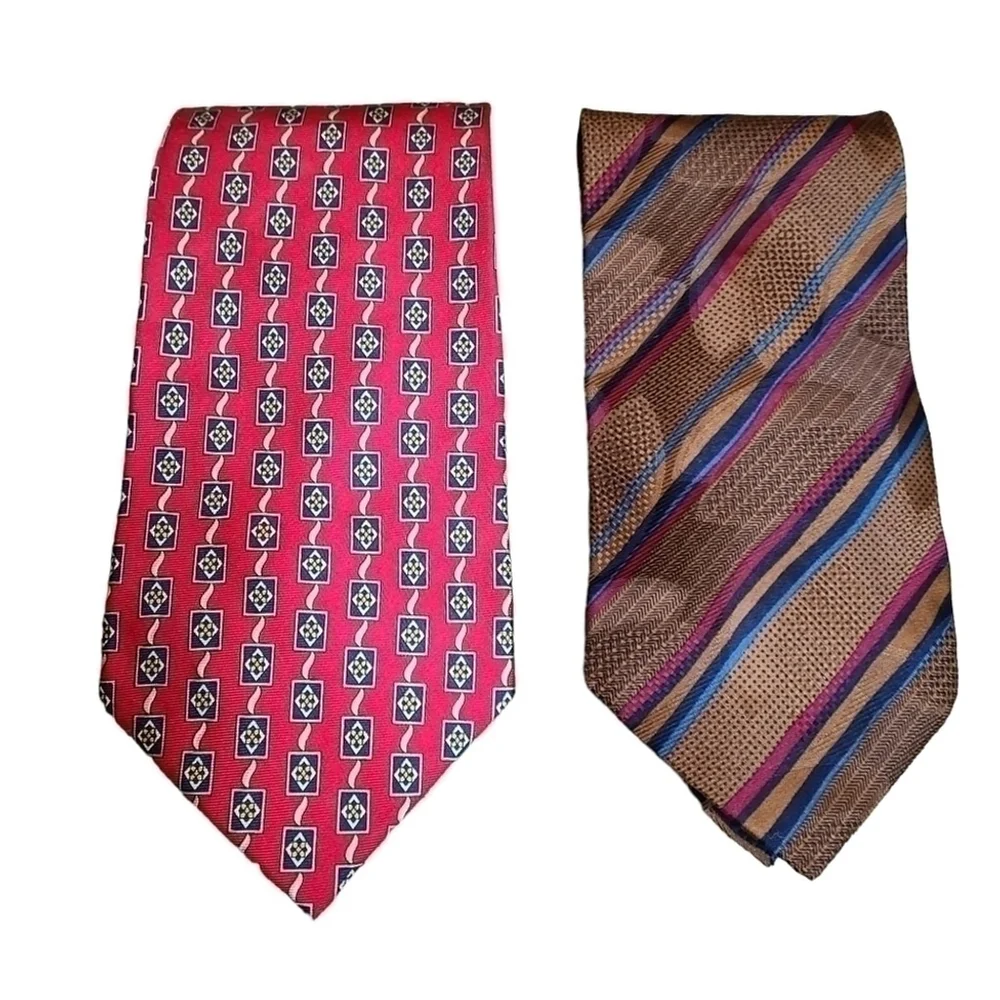 Roundtree and Yorke Red Patterned Silk Tie and Echo Brown Striped Silk Tie